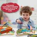 Wooden Dinosaur Puzzles for Kids Ages 4-6, 4 in 1 Gift Box 4-Pack 20-Piece Jigsaw Puzzles Come with 4 Small Dino Figures,Preschool Educational Toys Gifts for Kids Boys Girls Ages 3+