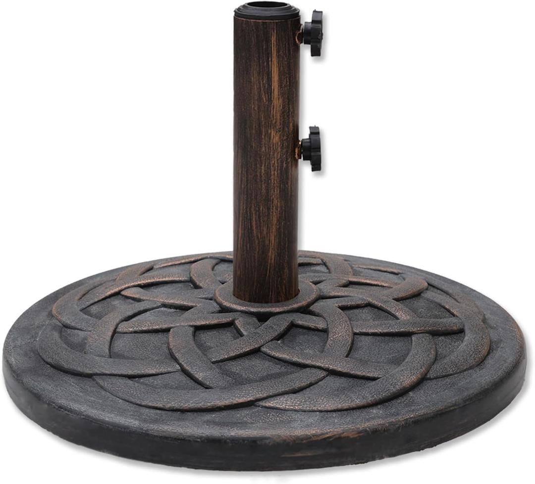 Helios&Hestia 26 lb Heavy Duty Round Plastic Built-in Cement Outdoor Umbrella Base, Concrete Weighted Stand for Patio Market Table Umbrella, Bronze