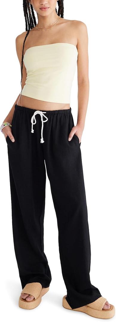 Aeropostale Women's Easy Linen Pant (Medium, Dark Black)