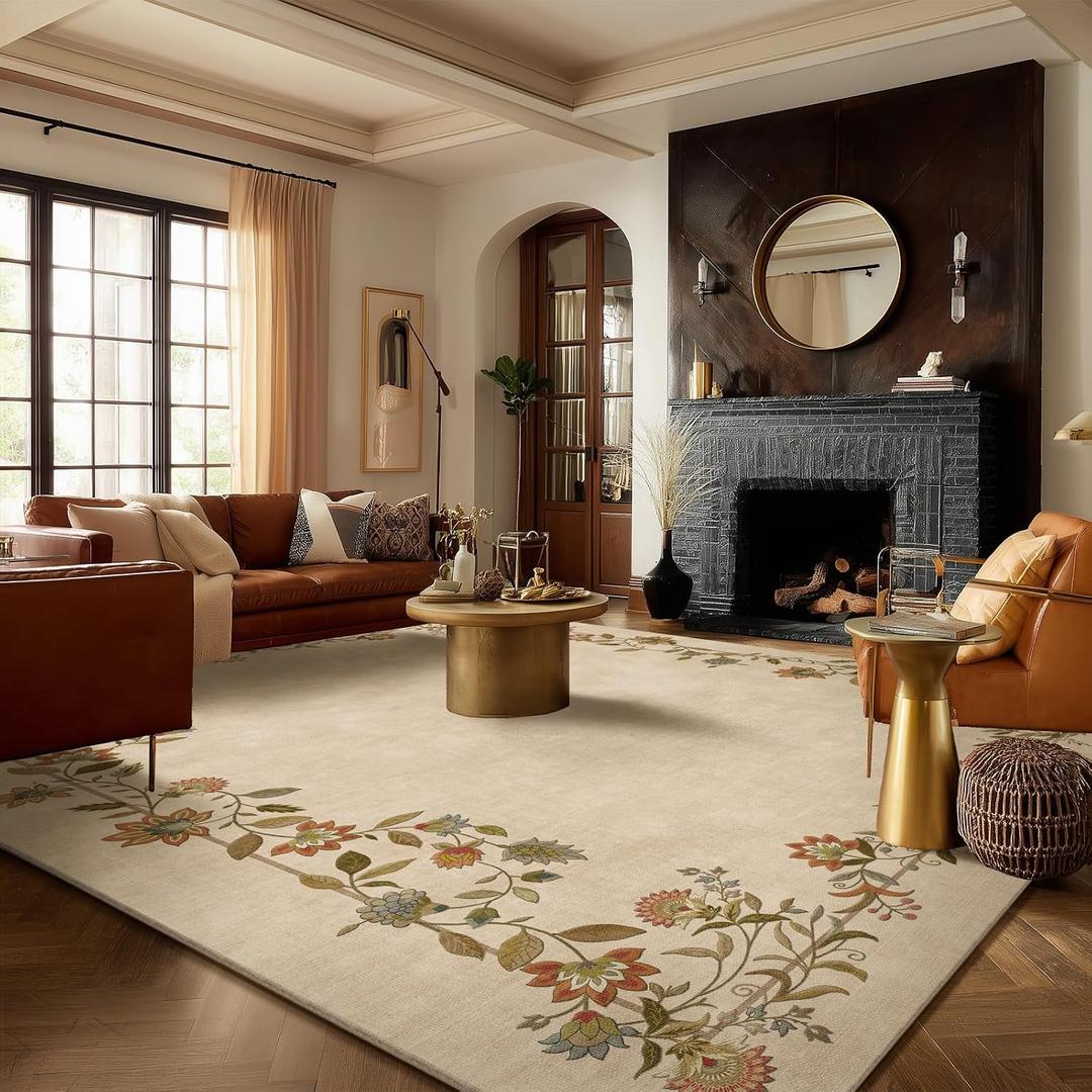 palohom 10x14 Area Rugs for Living Room: Washable Rug Stain Resistant Non Slip Low Pile Faux Wool Ultra Soft Lightweight Large Rugs for Bedroom Dining Room Under Table Rug Home Office Nursery Indoor