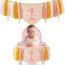 1st Birthday High Chair Banner Decoration, Pink Tassel Theme Banner, Wall Hangings Decoration for Baby Shower