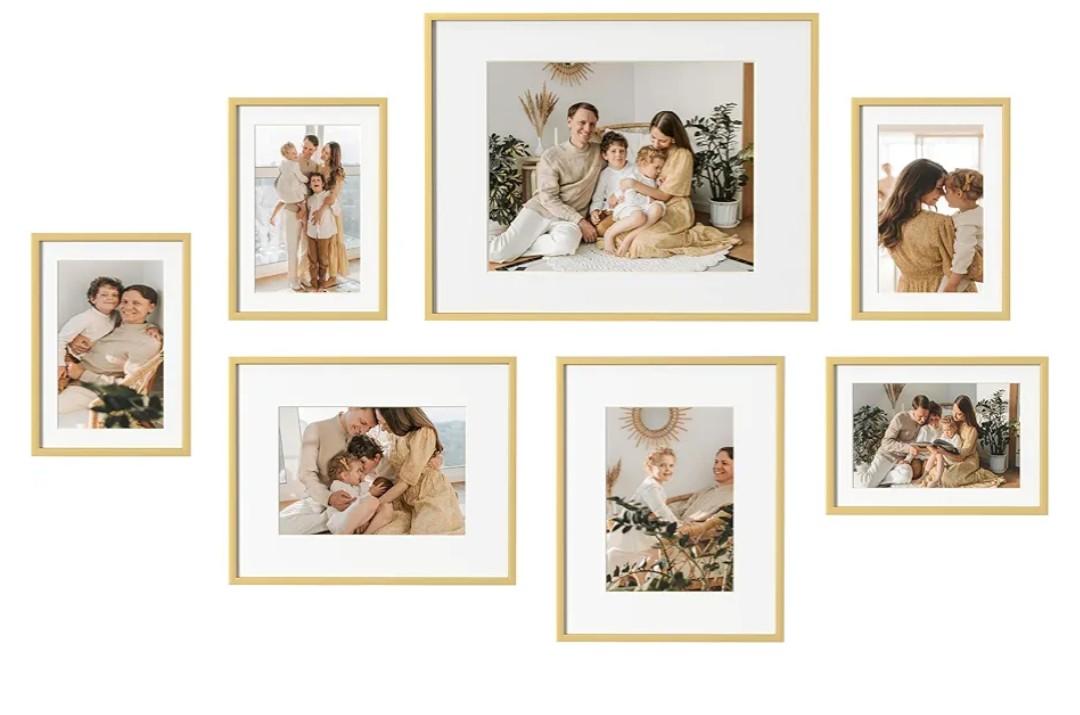 eletecpro Aluminum Gallery Wall Frame Set of 10, Including 2Pcs 8x10, 4Pcs 5x7, 4Pcs 4x6 Photo Frames for Wall or Tabletop Display, Multiple Sizes Picture Frames Collage Wall Decor, Gold
