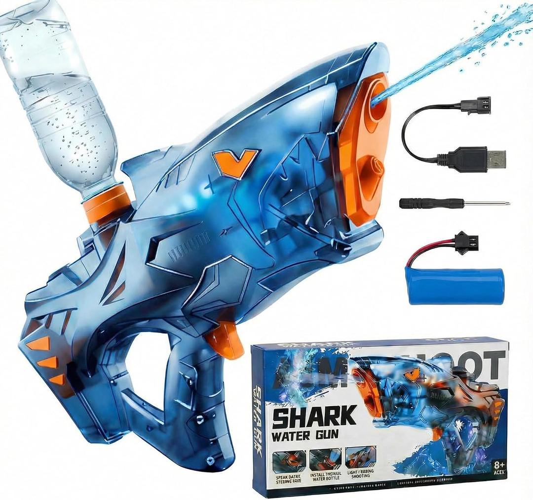Electric Water Guns for Adults and Kids, 1000 Water Shots, Automatic Squirt Guns with 32Ft Long Range, LED Light, 100% Leakproof, Birthday Gifts, Summer Pool Beach Games, Transparent Blue