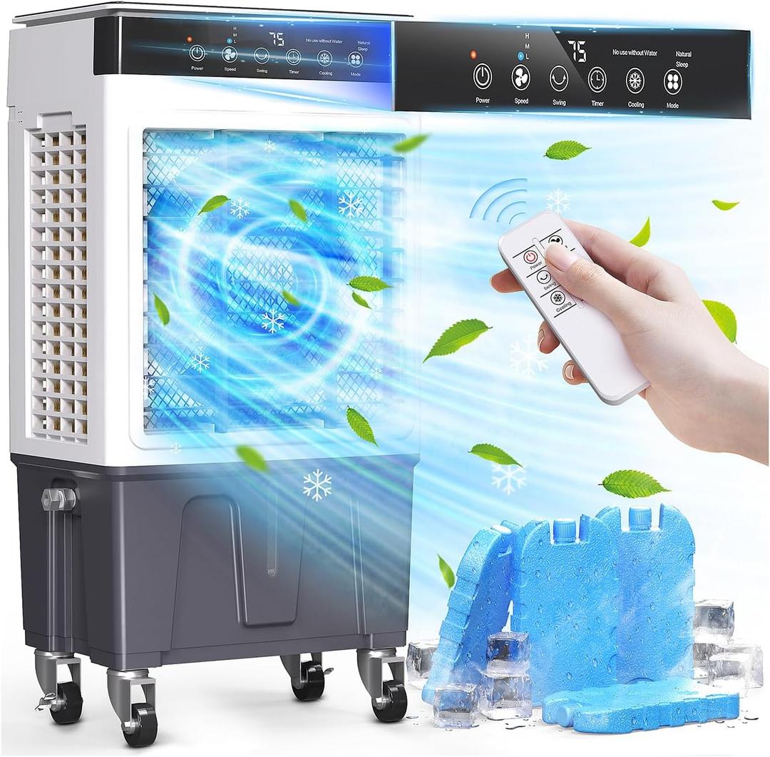 Swamp Cooler, 3500CFM 3-in-1 Evaporative Air Cooler with 6.5Gal Water Tank, Dry-Run Protection, 120 Oscillation, 12H Timer, Remote, 4 Ice Packs, Portable Air Conditioner for Bedroom Home Office
