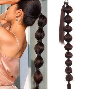 30inch Long Bubble Ponytail Extension Afro Puff Ponytail Straight Lantern Braid hair extensions Synthetic Drawstring Hairpieces for Black Women (Dark Brown)