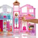Barbie 3-Story Townhouse Dollhouse with Elevator, Swing Chair, Furniture and Accessories, Fold for Portability and Travel, Standard