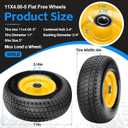 11x4.00-5 Lawn Mower Tires Flat Free, Zero Turn Mower Front Tires, 11x4-5 Solid Lawn Tractor Wheel with Rims, 3/4" or 5/8" & 1/2" Precision Bearings, 3.4"-3.9"-4.9"-5.9" Center Hub (2 Pack Yellow)