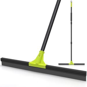 TidyBliss Floor Squeegee Broom, 24 inches Large Heavy Duty Rubber Foam Water Scraper, Epoxy Wiper Mop with 62 inches Long Handle for Cleaning Concrete Pool Rug Garage Deck Shower Window Outdoor Green