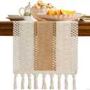 Boho Table Runner 72 Inches Long, Macrame Burlap Rustic Modern Farmhouse Coffee Dining Room Table Centerpiece Decor, Beige Brown Linen Cotton Table Runners for Wedding Party