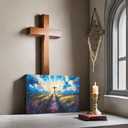 BingruiArt Christ Jesus Wall Art Christian Cross Canvas Navy Blue Decor Easter Painting Crosses Picture Print Poster for Prayer Room Living Room Bedroom Office Church Ready to Hang 12x16in Framed