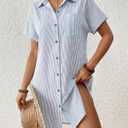 Bsubseach Womens Swimsuit Coverup Short Sleeve Button Down Tie Beach Shirt Dresses Summer Bathing Suit Cover Up Swimwear, L