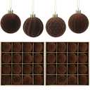 PullCrease 32 Pcs Velvet Christmas Balls Bulk 2.36 Inch Flocked Christmas Tree Ball Ornament Plastic Decorative Hanging Ornament Xmas Bulb Decorations Xmas Tree Decor for Holiday (Dark Brown)