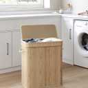 SONGMICS Laundry Hamper with Lid, Bamboo Laundry Basket, Removable Machine Washable Laundry Basket, with Handles, 26.4-Gallons, for Laundry Room, Bedroom, Bathroom, Natural Beige ULCB063N01, 100 L