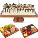 HouseJoy Acacia Wood Cake Stand with Lid-Extra Large 17" Rectangular Cake Holder,2-in-1 Dessert Table Display Set & Charcuterie Board,Acrylic Cake Dome Cover for Cheese/Veggie/Desert /Chips & Dip