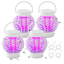 Qualirey 4 Pack 2 in 1 White Electric Bug Zapper Indoor USB Mosquito Zapper Outdoor Electronic Mosquito Killer Lamp Electric Shock Hanging Fly Trap Light for Home Patio Backyard(Lantern Style)
