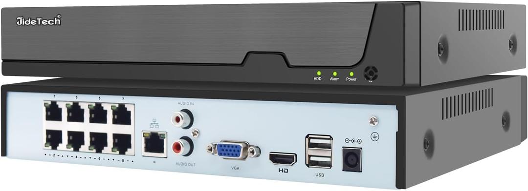 JideTech 4K 8 Channel PoE NVR, 8 Ports 16 CH Expandable Network Video Recorder for Home Surveillance System, Support 4K/2K/12MP/8MP/5MP/1080P IP Camera, Remote Access, 24/7 Recording, Up to 14TB HDD