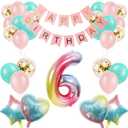 6th Birthday Decorations for Girls Gradient color Age 6 Birthday Balloons with Happy Birthday Banner for Baby showers Sixth Birthday Party Supplies for Girls Boys (6th-Birthday)