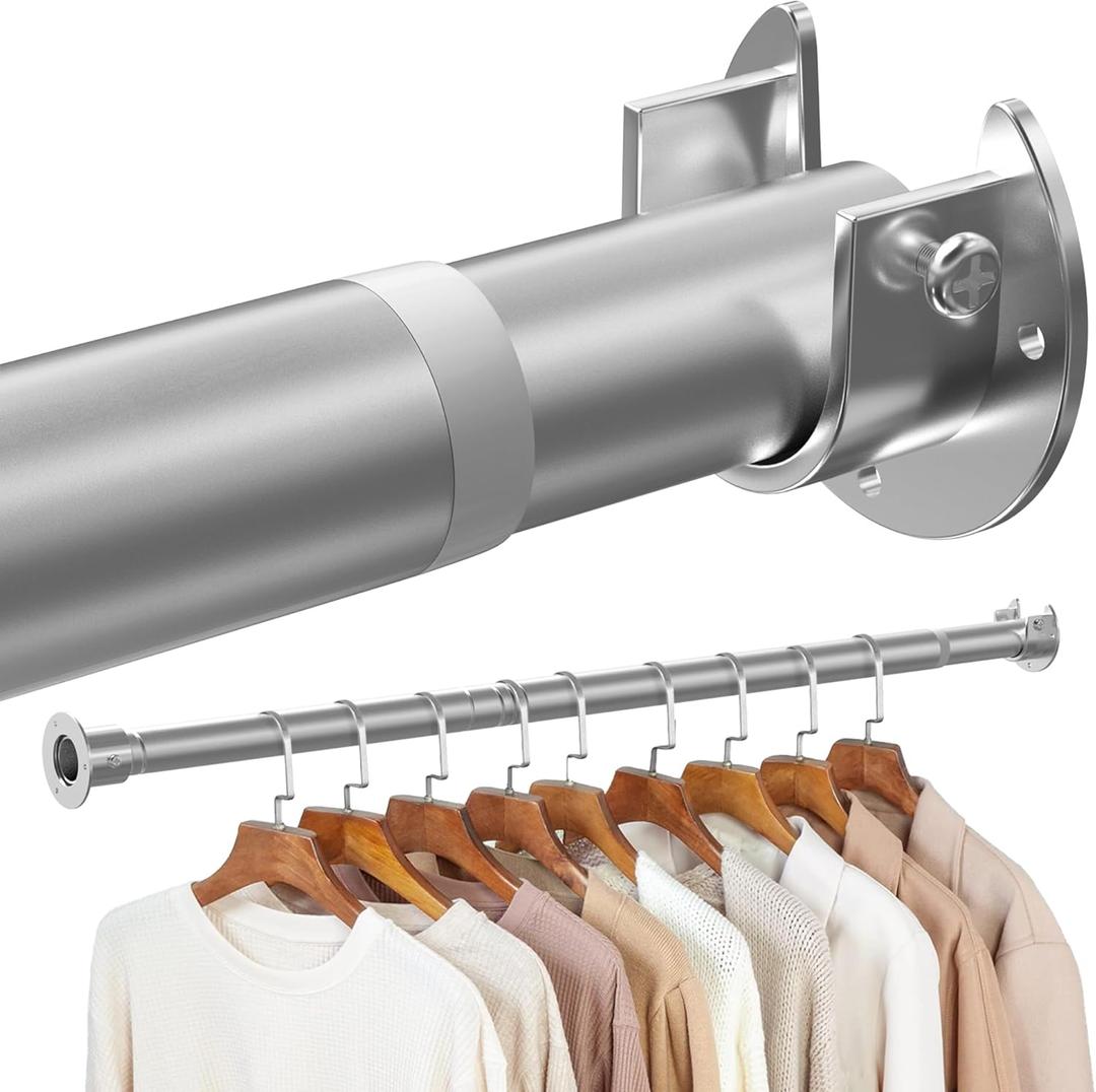 Silver Closet Rod,18 to 28 Inches Adjustable Closet Rods for Hanging Clothes 1.3 Inch Diameter Heavy Duty Metal Closet Hanging Rod Closet Bar for Wardrobes,Closet, Bathroom, Windows