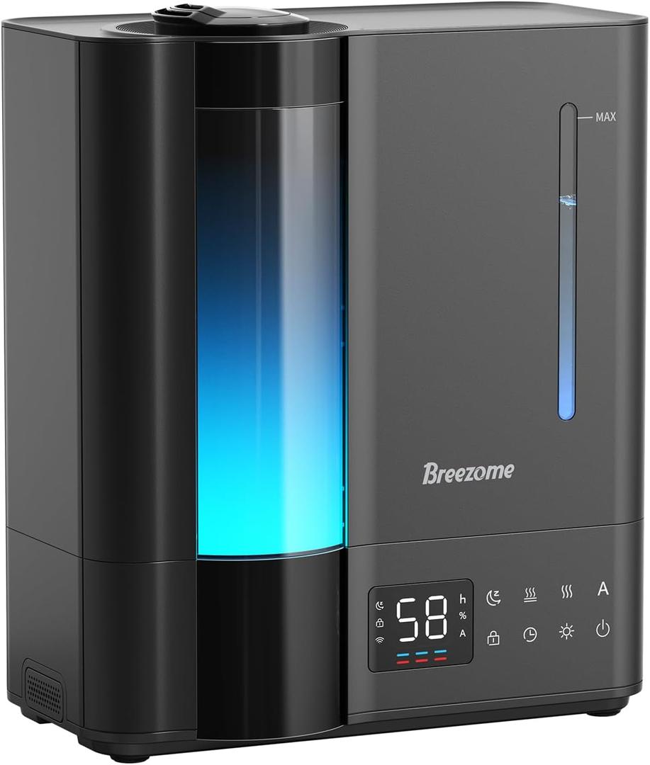 BREEZOME 8L Humidifiers for Bedroom, Warm & Cool Mist for Large Room Home, Top Fill Ultrasonic Humidifier, Humidity Sensor, Essential Oil, 60H Runtime, Quiet for Baby, Plants, Fast Relief