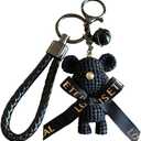 HSYHERE Men Women Valentine Lover Gift Lovely Elegant Bowknot Wool Feeling Bear Car Bag Pendant Strap Keychain Key Ring (Black)