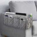Sofa Armrest Organizer Non-Slip Arm Chair Bedside Caddy Storage Organizer for Recliner Couch with 14 Pockets for Cell Phone TV Remote Control Magazines (Grey)