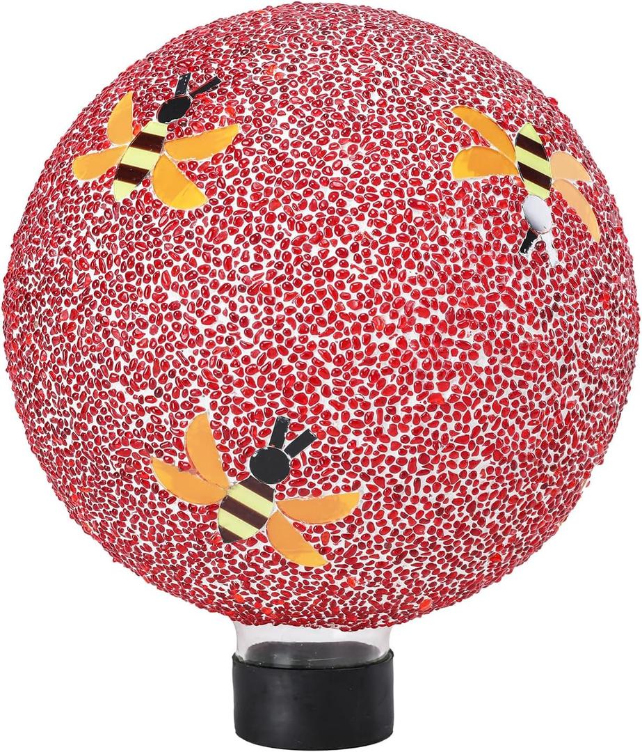 VCUTEKA Gazing Ball, 8" Glass Gazing Balls Sphere for Garden Lawn Outdoor Ornament Yard Decorative, Bee (Red)