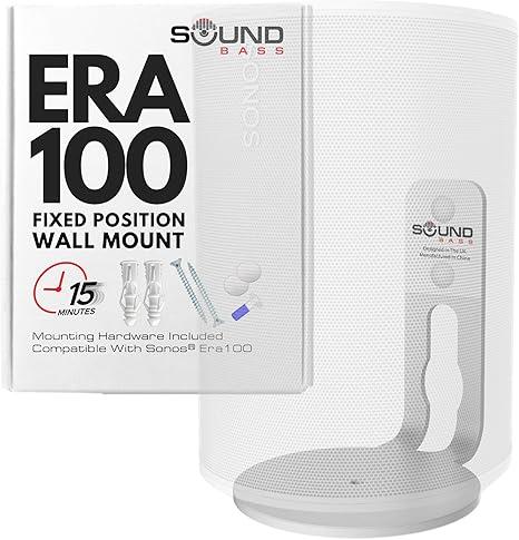 Sound Bass ERA100 Wall Mount Bracket, Low Profile, White, Single Unit, Compatible with Sonos ERA 100 Speaker, Complete with All Fixing Hardware