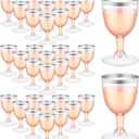 Thenshop 50 Pack 5 oz Plastic Champagne Flutes Clear Disposable Wine Glasses Cups with Stem Reusable Goblets Shatterproof Cocktail Cups for Mother's Day Wedding Party Holiday Dessert(Silver Rim)