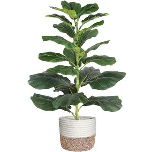 30" Artificial Fiddle Leaf Fig Tree, Realistic Fake Plants Faux Trees Indoor with Cotton Rope Basket, Artificial Plants Indoor for Apartment Home Living Room Office Decor