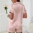 Womens Silk Satin Pajamas Set Short Sleeve Sleepwear Button Down Loungewear 2 Piece Pjs Shorts Set (M)