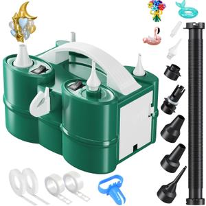 3-in-1 Electric Balloon Pump, Portable Air Pump for Latex 260q Foil Balloons, Dual Nozzle Balloon Blower Machine for Party Decoration, 110V AC Inflator Deflator for Inflatables Pool Floats Mattress (Dark Green)