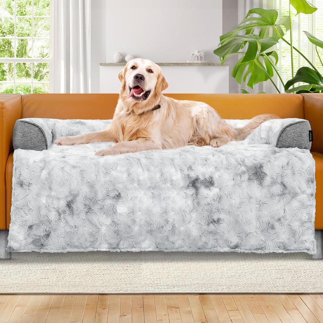 blunique Calming Extra Large Dog Couch Bed for Dogs, 45 x 37 inch Waterproof Removable Pet Mat Couch Cover for Furniture Protector, Non-Slip Fluffy Pelsbarn Dog Bed for Couch, Sofa, Car - Tie-Dye Grey