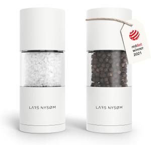 LARS NYSM Salt and Pepper Grinder Set I Salt and Pepper Mills with Adjustable Ceramic Grinder 2 pieces I Manual Design Spice Mill Set (Pure White)