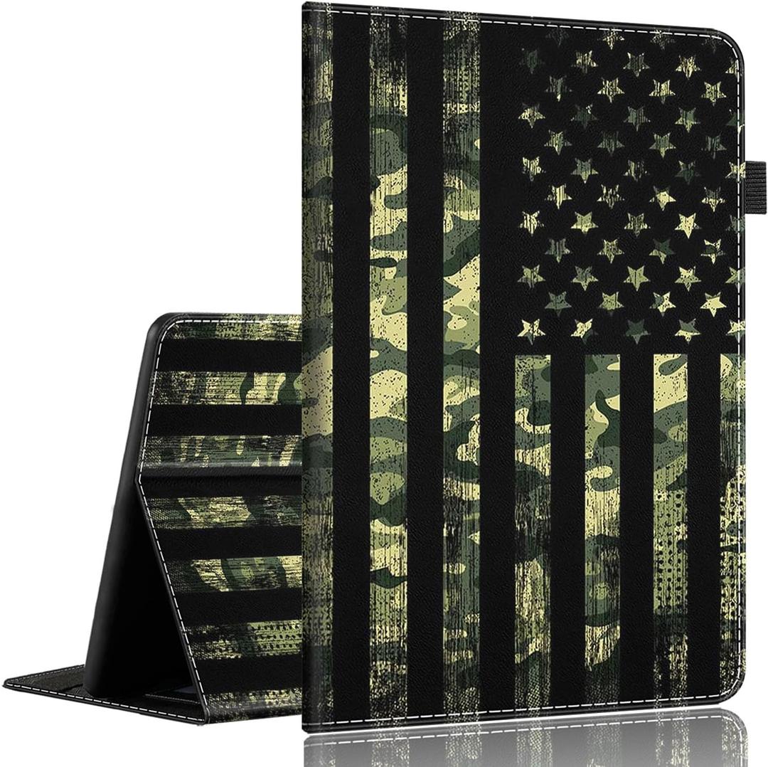 Case for Amazon Kindle Fire HD 8 Tablet 8"(12th/10th Generation, 2022/2020 Release) & HD 8 Plus Tablet Slim Fit Foldable Standing Cover Case with Auto Sleep/Wake Camouflage American Flag Camo
