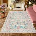 Lahome Pink Washable Rugs for Bedroom Girls 6x9, Boho Floral Living Room Rugs Non-Slip, Soft Low-Pile Nursery Carpet for Dining Room Kids Room Dorm, Blush