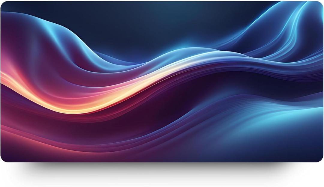 Abstract Wave Large Desk Mat Series (23.6x11.8) Large Mouse Pad & Laptop Pad, Smooth Surface, 3 mm Thick, Anti-Fray Stitched Edges, Non-Slip Rubber Base (Aurora Blue Wave)