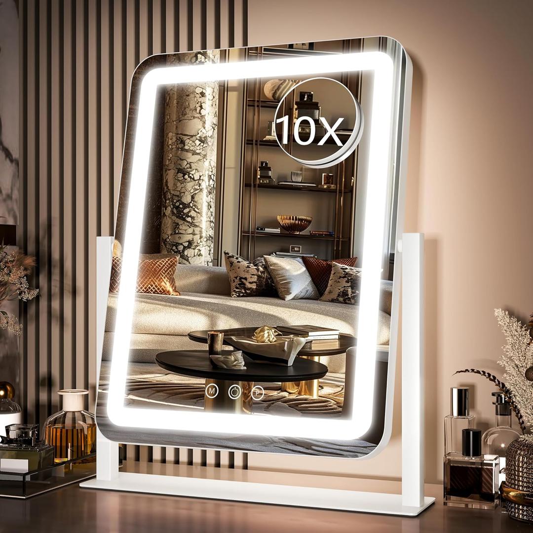 STAISE Hollywood Vanity Mirror with Lights, 17" L x 13" W LED Lighted Makeup Mirror, Dimmable & Three Color Lighting Modes, 10X Magnification Mirror, CRI>95% HD, 20W High Brightness (96 LED)