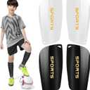2 Pair Soccer Shin Guards Kids Youth, Shin Pads for 3-15 Years Old Boys and Girls Football Games EVA Cushion Protection Reduce Shocks and Injuries Lightweight Equipment (Large, Black and White)