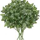 Hollyone 5 Bundles Artificial Greenery Plants Stems Faux Wandering Jew Leaves Plant Bouquet Fillers for Arrangement, Fake Shrub Bushes Plants for Home Centerpiece Indoor Outdoor Garden Patio Porch