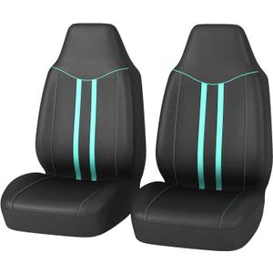 CAR-GRAND Piping Cloth Front Car Seat Covers, Breathable High Back Front Seat Covers, Airbag Compatible Seat Cover for Cars Trucks SUV Van Sedan (Black and Mint)