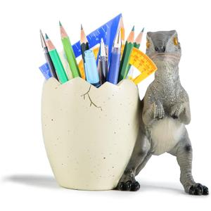 Cute Pencil Holder Funny Dinosaur Desk Accessories,Pen Organizer for Home and Office Decorative Supplies,Decor Toothcup,Resin Gift for Man and Women (Gray)