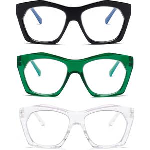 Viseng 3 Pack Oversized Frame Design Women's Reading Glasses, Blue Light Blocking Computer Reader +1.5
