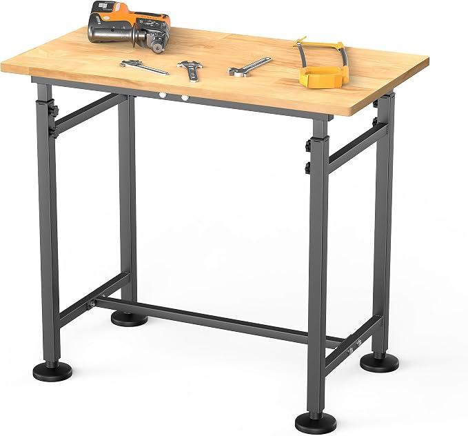 TORACK Adjustable Workbench with Rubberwood Top, 32" x 18"