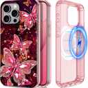 Hekodonk for iPhone 15 Pro Max Case,Compatible with MagSafe,Glow in The Dark Full Body Rugged Protection Slim Shockproof Glossy Stylish Women Girls Case for iPhone 15 Pro Max 6.7 inch,Rose Gold