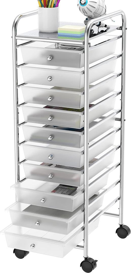 Simple Houseware Utility Cart with 10 Drawers Rolling Storage Art Craft Organizer, Chrome