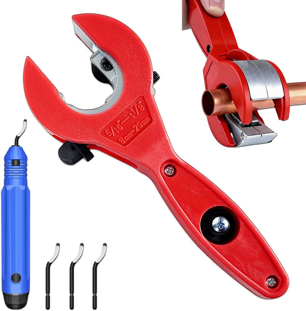 Ratcheting Tubing Cutter, Copper Pipe Cutter, Tubing Cutter 5/16" To 1 1/8", 2 in 1-360 Close Quarters Tube Compact Cutter with Deburring Tool, Pex Cutter Tool for Cutting Copper and Metal Pipes.