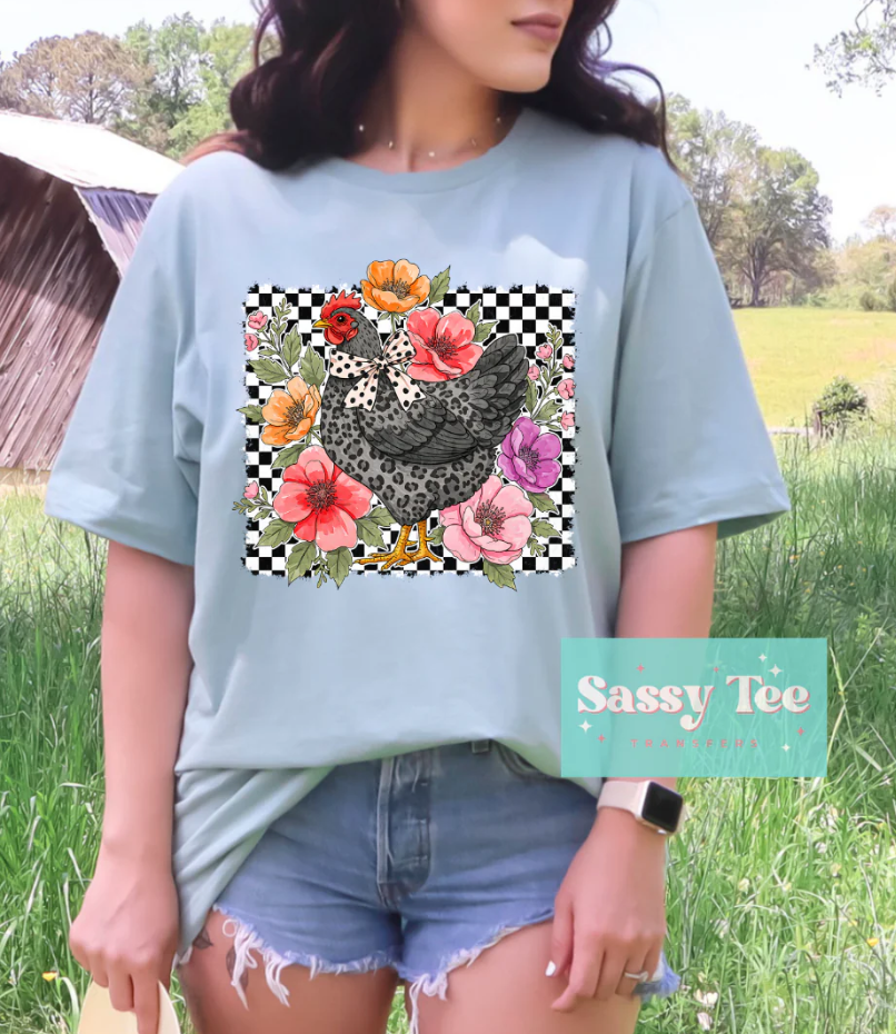 Chicken Shirt Women Farm Tees Funny Graphic Shirt for Chicken Lovers Farm Shirts Chicken Mom Tee Tops (L, Light Blue)