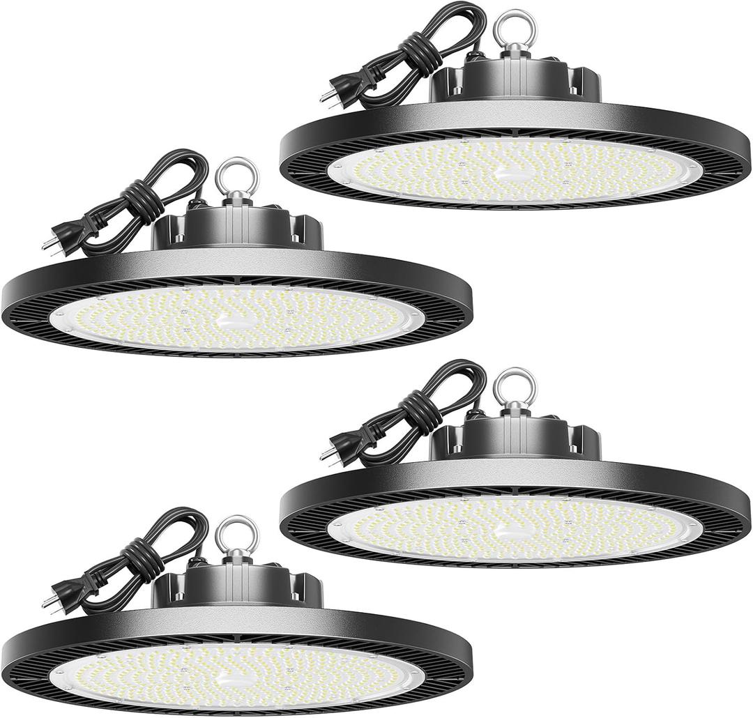 ELEKICO UFO Led High Bay Light, Upgrade Super Bright 350w 52500lm 5000k High Bay Led Shop Lights with Us Plug 5' Cable, Led Shop Lights for Garage Workshop Factory Barn Gym Warehouse 4 Pack