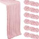 6 Pack Dusty Pink Table Runner Cheesecloth 10Ft Gauze Cheese Cloth Table Runner 35x120 Inch Boho Sheer Rustic Fabric for Summer Holiday Party Decor Baby Shower Wedding Decoration