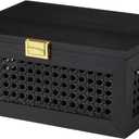 Decorative Rattan Storage Boxes Solid Wood Woven Baskets Bins with Lid Keepsake Memory Jewelry Box Natural Boho Shelf Wicker Closet Desk Organizer Container (Black, Large Size)